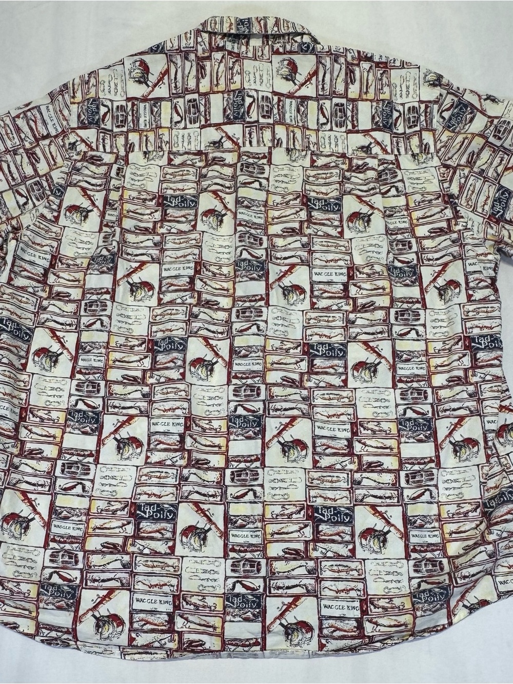 Men's Short-Sleeve Button-Down Shirt - White with Red & Brown Print - Picture 6 of 7